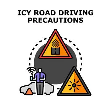 Winter driving precautions and hazardous road conditions 库存插图