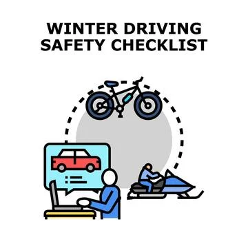 Winter driving safety checklist preparing various vehicles Stock Illustration