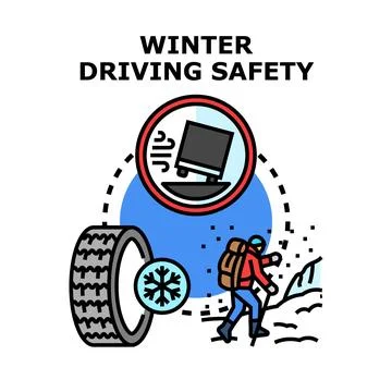 Winter driving safety concept vector illustration for cold weather journey 库存插图