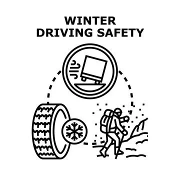 Winter driving safety concept vector illustration for cold weather journey Stock Illustration