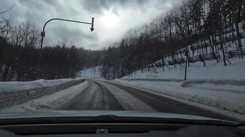 Winter Driving on Snow-Covered Mountain Road in Furano, Hokkaido, Japan Видео 333586763