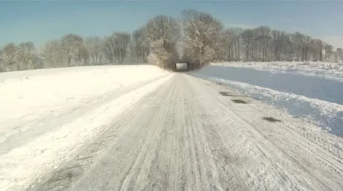 Winter Driving In Snow Landscape Stock Footage 16041980