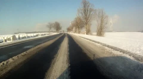Winter Driving In Snow Landscape Stock Footage 16042674