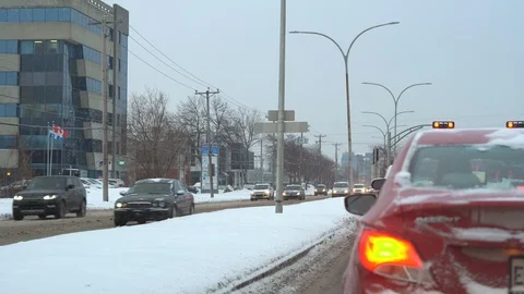 Winter Driving through boulevard St-Jean in Montreal, Canada Stock Footage 88255647