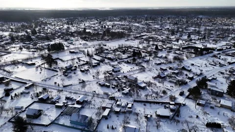 Winter Drone Flight Over Rural Neighborhood Stock Footage 336718681