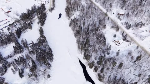 Winter drone footage forest mountains Canada Stock Footage 327996728