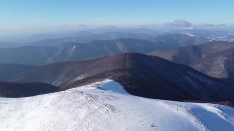 Winter Drone Panorama of Snow Covered Carpathian Mountain Ridge Stock Footage 327376004