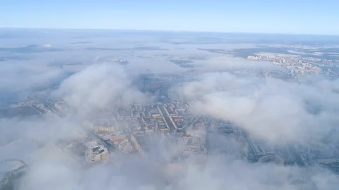 Winter drone shot above the clouds of the Minsk city snow sunny day residential 스톡 동영상 87568279