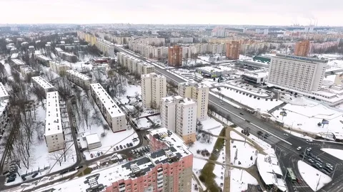 Winter drone shot of the Minsk city Stock Footage 97332653