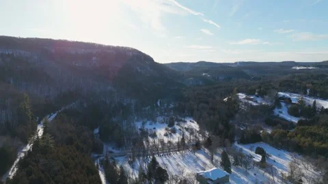 Winter Drone View of Devil’s Pulpit in Forks of the Credit Ontario Stock Footage 328734092