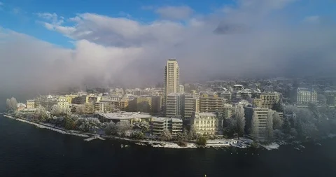Winter drone view of montreux Stock Footage 102568340