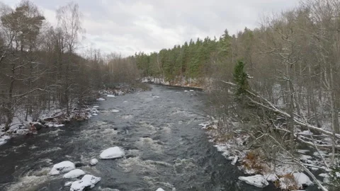 Winter drone view over Swedish river Stock Footage 293693098