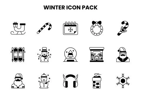 Winter DuoTone Bundle Icons Pack Stock Illustration