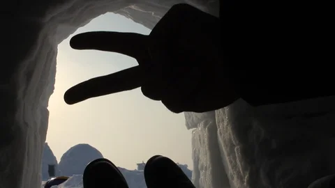 Winter dwelling of Eskimos. Igloo. Eskimos village. Stock Footage 86318547