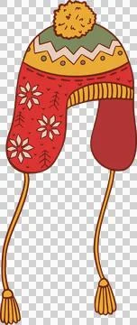 Winter earflap hat is being shown in flat style with pom-pom, tassels on Stock Illustration