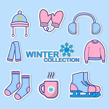 Winter Elements Sticker Set Collection Vector Illustration. イラスト素材
