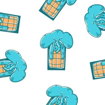 Winter elephant sleeping in cartoon flat style seamless pattern. Stock Illustration