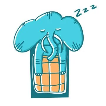Winter elephant sleeping in cartoon flat style. Stock Illustration