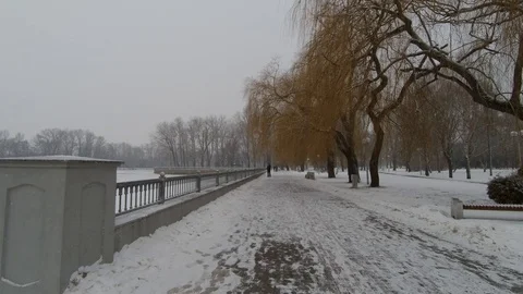 Winter Embankment River Stock Footage 104658976