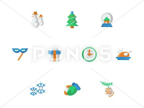 Winter entertainment flat color vector icons set Stock Illustration