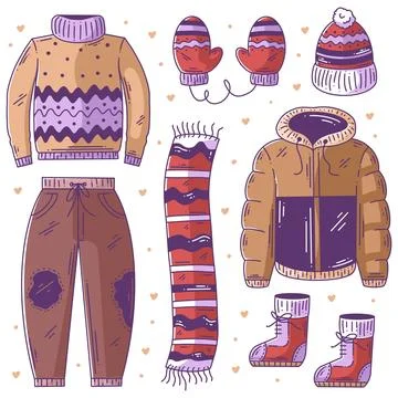 Winter essentials hand drawn doodle fullcolor Stock Illustration