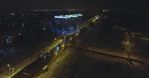 Winter in the european city Minsk night view Stock Footage