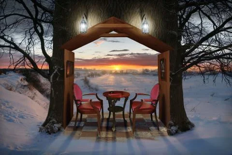 Winter Evening Stock Illustration