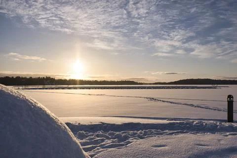Winter Evening on Lake Stock Photos