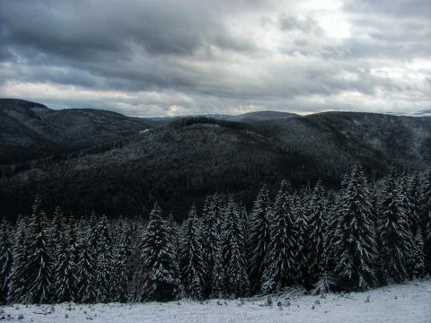 Winter Evening in the Mountains Stock Photos