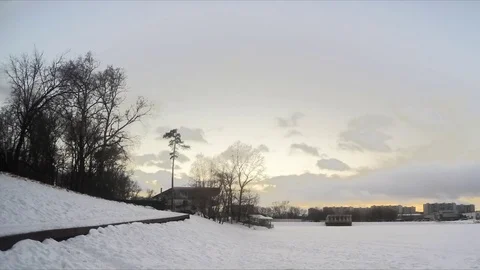 Winter Evening On The pond In A Park Timelapse Stock Footage 82981005