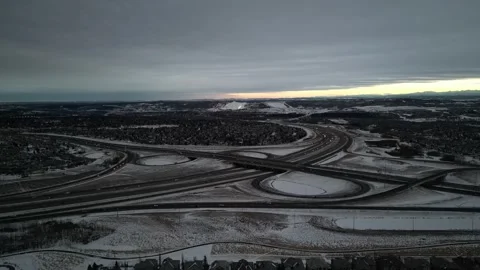 Winter Evening Stoney Trail Intersection Aerial Stock Footage 321768526