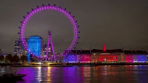 Winter evening time lapse of the famous London Eye Video stock 165736709