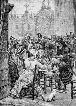 Winter excursion, Venice, Saint Mark's Square, the illustrious universe 1882, Stock Illustration