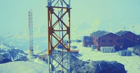 Winter exploration at a remote research station in a snowy landscape Stock Illustration
