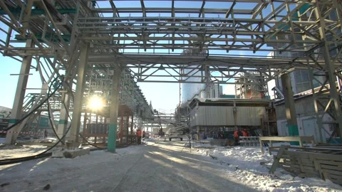 Winter factory in Russia Stock Footage