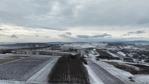 Winter Farmland Parcels With Snow Patterns and Small Forest Aerial View 스톡 동영상 329557834