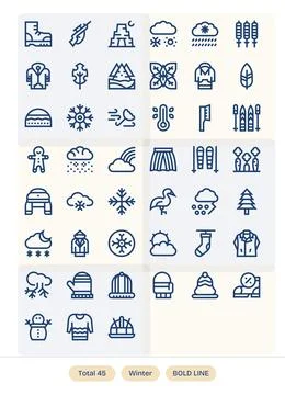 Winter featuring 45 64x64 Vector Icons in Bold Line Design Stock Illustration