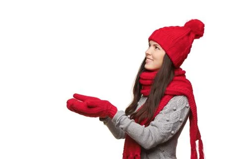 Winter female with opened palms Stock Photos