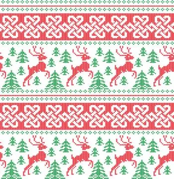 Winter festive Christmas knitted pattern woolen knitted Stock Illustration