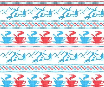 Winter festive Christmas knitted pattern woolen knitted Stock Illustration