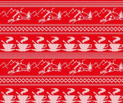 Winter festive Christmas knitted pattern woolen knitted Stock Illustration
