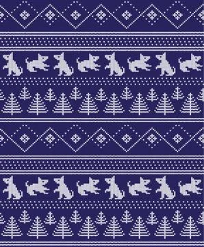 Winter festive Christmas knitted pattern woolen knitted Stock Illustration