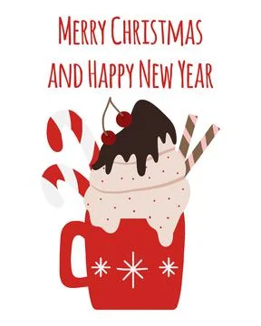 Winter festive cup with a drink. Stock Illustration