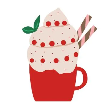 Winter festive cup with a drink. Stock Illustration