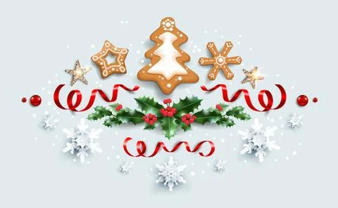 Winter festive decorations with gingerbread Stock Illustration
