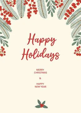 Winter festive poster on white background with text Happy Holidays Stock Illustration