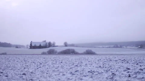 Winter field barn snowing wide Stockbeeldmateriaal 33119770