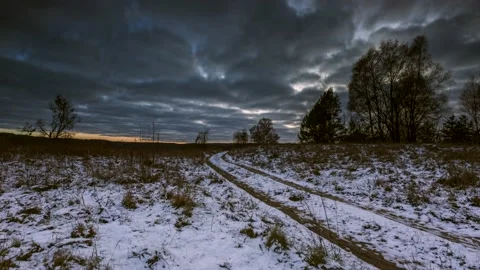 Winter field landscape in 4k time lapse. Stock Footage 154554578