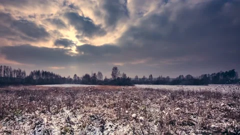 Winter field landscape in 4k time lapse. 動画素材 154640789