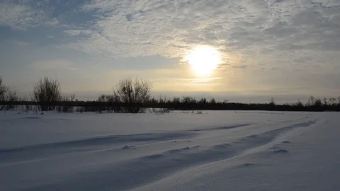Winter field at sunrise  Stock Footage